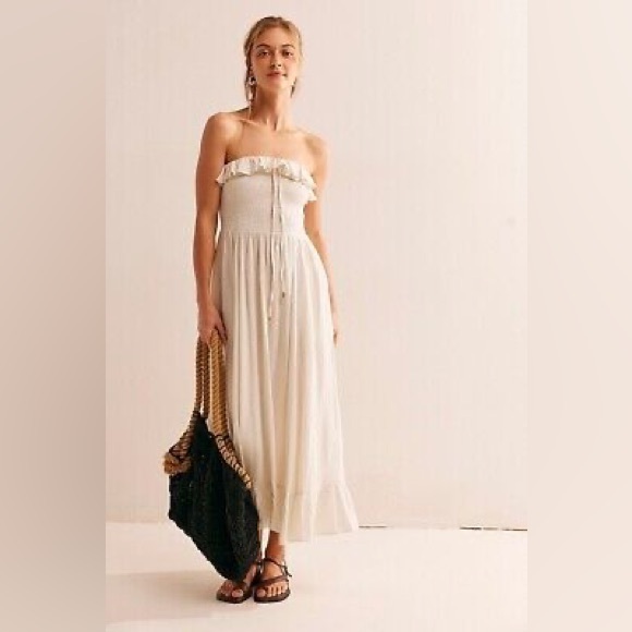 𝓯𝓹 Free People ~ Lush Life Linen Strapless Midi Dress - Picture 8 of 17